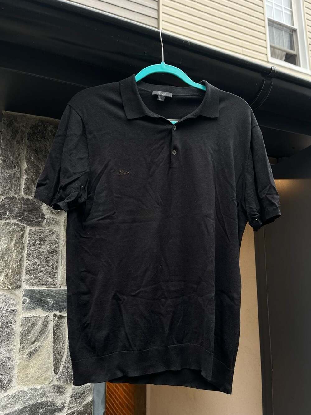 COS Cotton Silk Knit Polo Shirt Size M Black